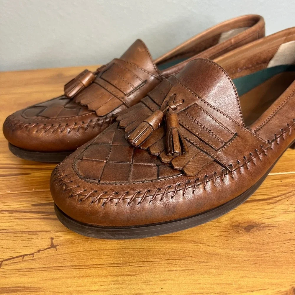 Giorgio Brutin Tassel Kiltie Woven Loafers Mens Size 11 Leather Aruba Brown